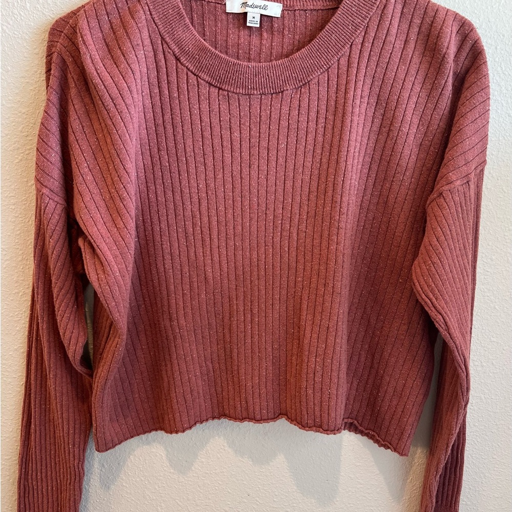 Madewell Dusty Rose Ribbed Sweater size Medium. Cropped.